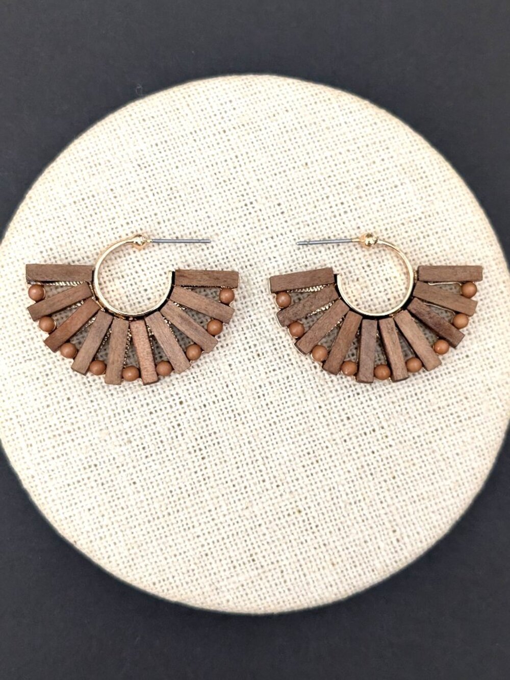 Wood and bead with gold tone earrings